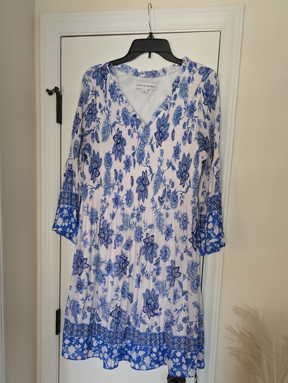 Emma & Michele Blue and White Floral V‑Neck Dress, Worn Once.